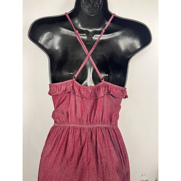 Women's Burgundy Halter Neck Shorts Romper, Elastic Waist, Size M - Picture 7 of 15